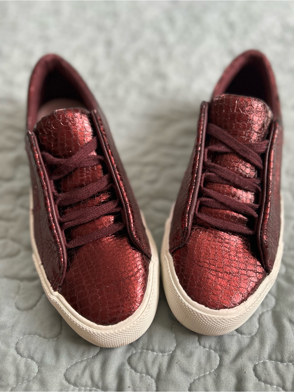 Keds Metallic Burgundy Low-Top Sneakers with White Sole
